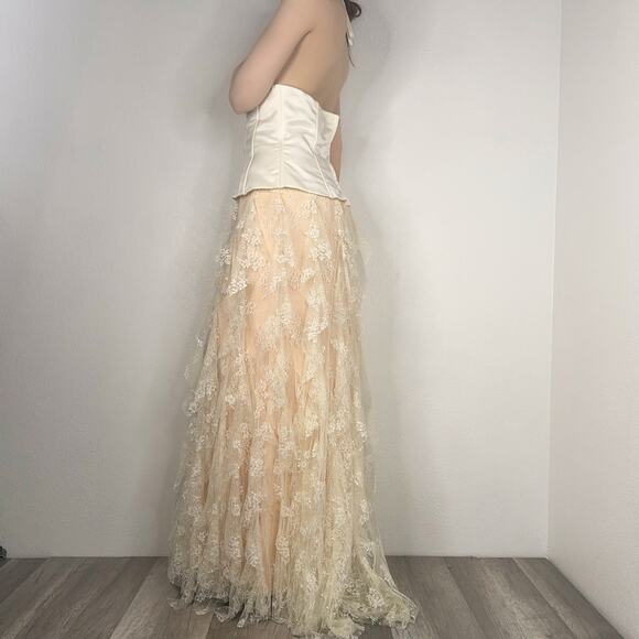 Vintage Coquette Corset Style Tiered Lace Formal Halter Dress Jessica Mcclintock - Picture 3 of 8